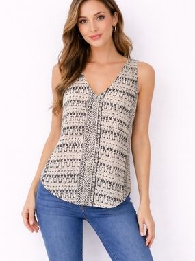 a.n.a Beige and Black Printed V-Neck Sleeveless Camisole